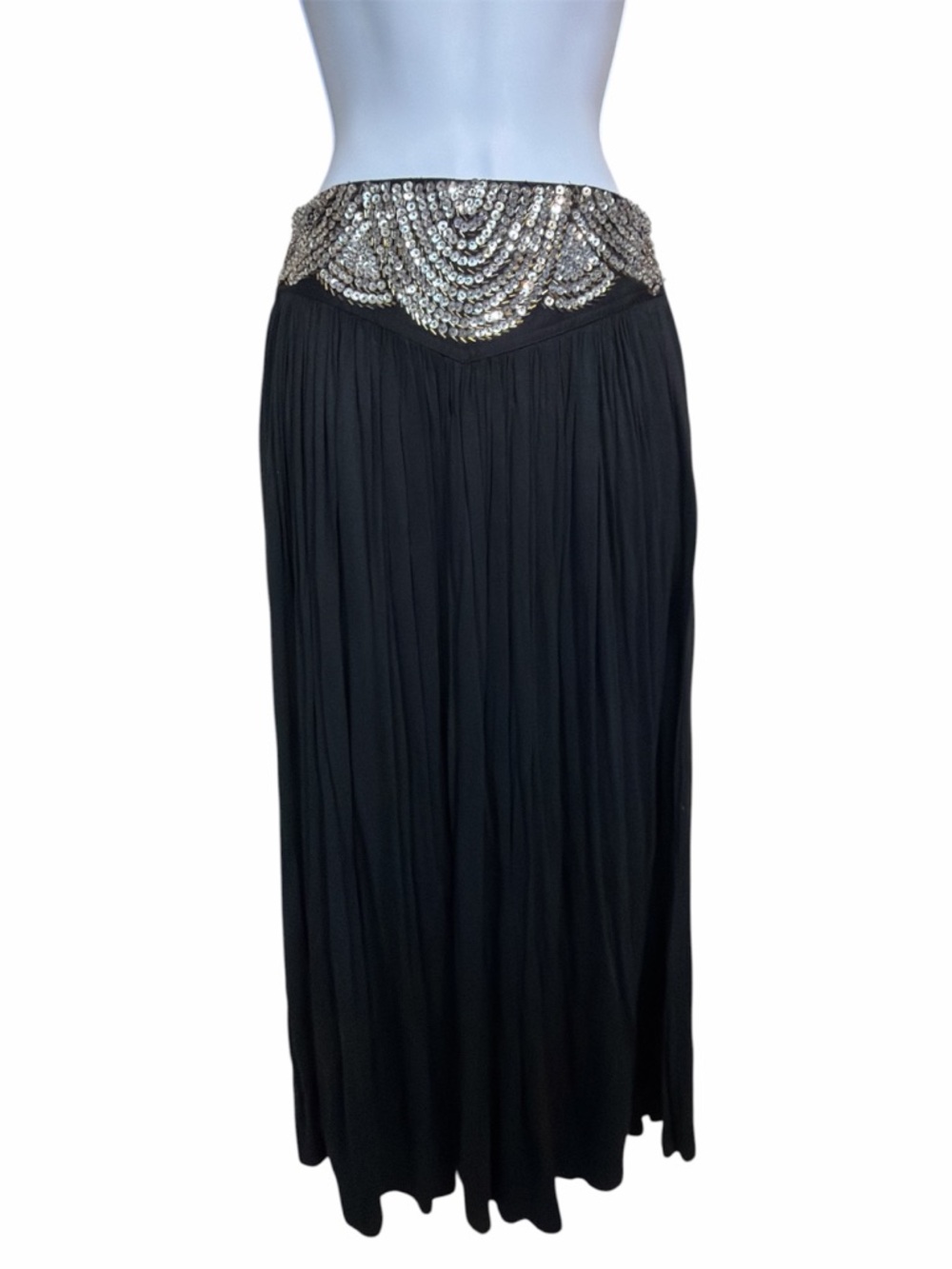 Boho vintage Jane Ashley Black Midi Skirt with Embellished Waistband